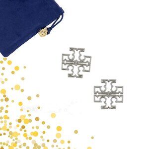 Tory Burch Britten Logo Silver Stud Earrings NWQT